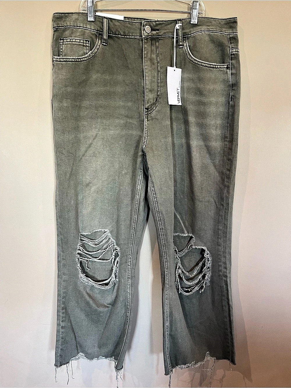 Vervet Distressed Wide Leg Jeans in Green Waist 32 NWT